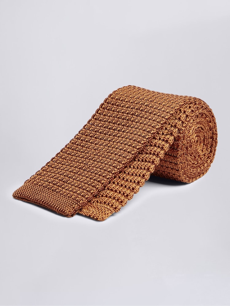 MOSS Gold Knitted Silk Tie - Image 1 of 2