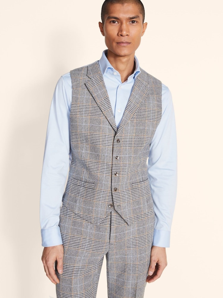 MOSS Tailored Fit B&W with Blue Check Suit Waistcoat - Image 1 of 3