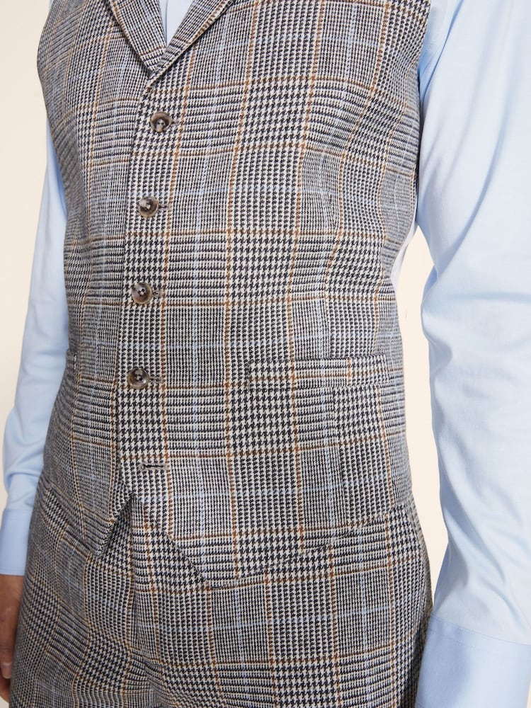 MOSS Tailored Fit B&W with Blue Check Suit Waistcoat - Image 3 of 3