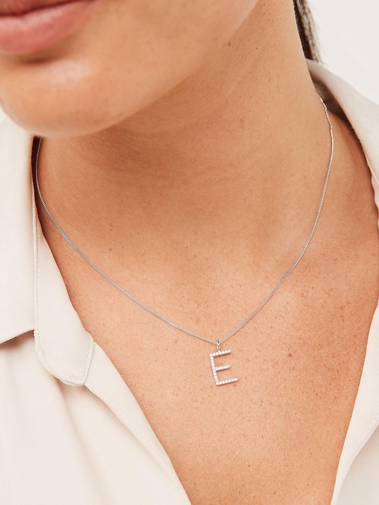Sterling Silver Sparkle Initial Earrings And Necklace Set - Image 2 of 5 Sterling Silver Sparkle Initial Earrings And Necklace Set - Image 2 of 5