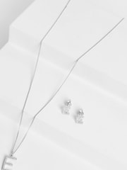 Sterling Silver Sparkle Initial Earrings And Necklace Set - Image 4 of 5