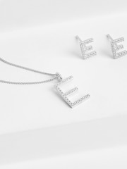 Sterling Silver Sparkle Initial Earrings And Necklace Set - Image 5 of 5