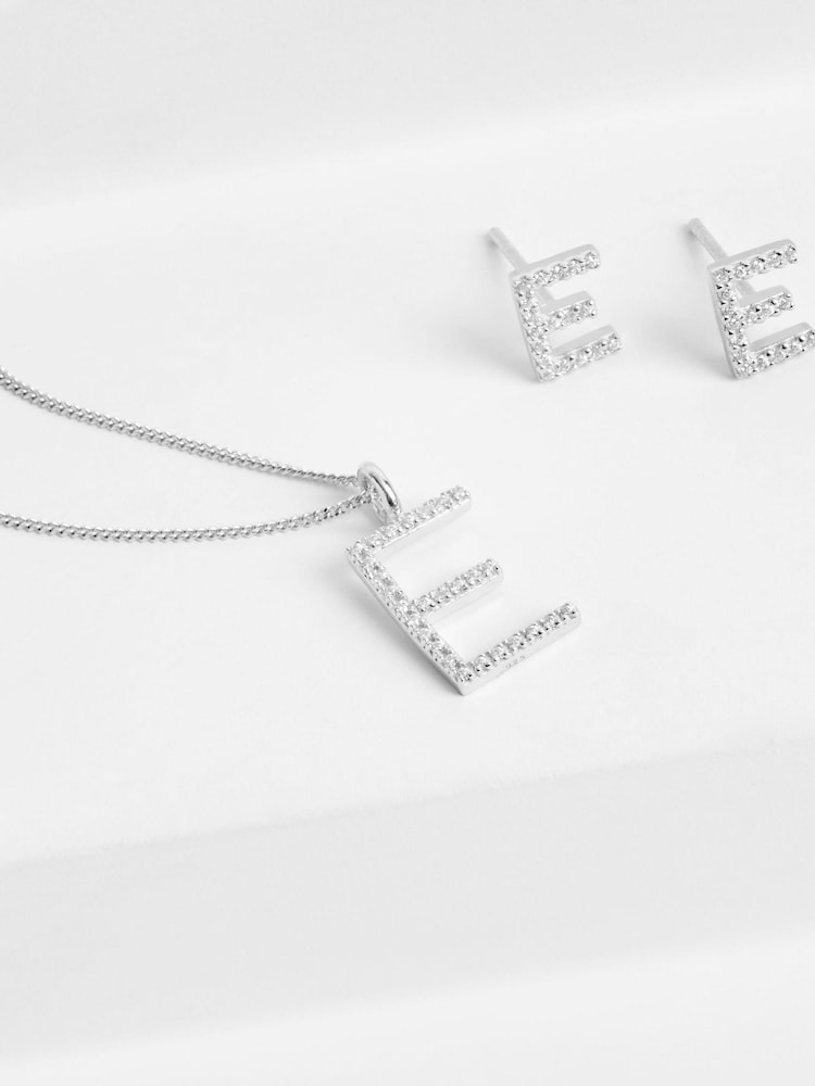 Sterling Silver Sparkle Initial Earrings And Necklace Set - Image 5 of 5