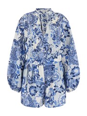Guess Blue Zaren Linen Romper - Image 1 of 3