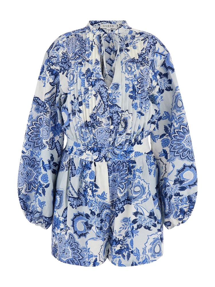 Guess Blue Zaren Linen Romper - Image 1 of 3