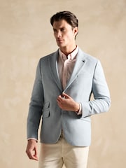 Joules Light Blue Herringbone Texture Slim Fit Blazer - Image 1 of 9