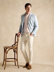Joules Light Blue Herringbone Texture Slim Fit Blazer - Image 3 of 9