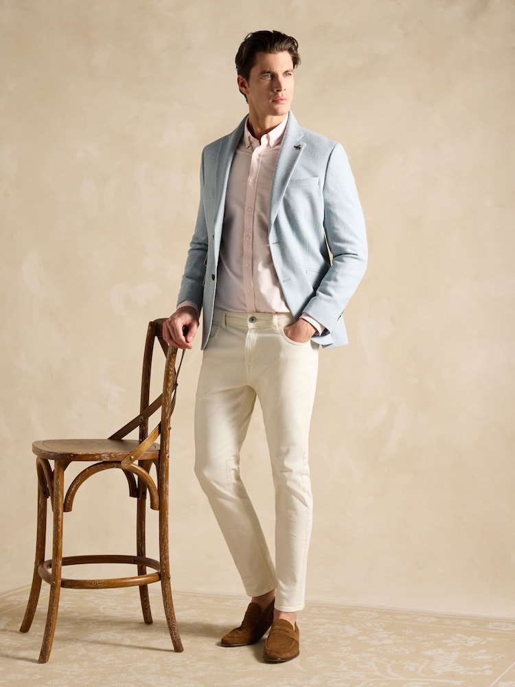 Joules Light Blue Herringbone Texture Slim Fit Blazer - Image 3 of 9