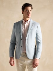 Joules Light Blue Herringbone Texture Slim Fit Blazer - Image 5 of 9
