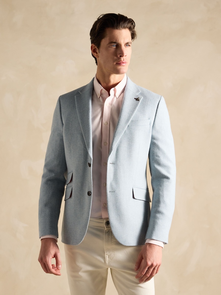 Joules Light Blue Herringbone Texture Slim Fit Blazer - Image 5 of 9