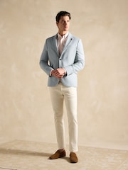 Joules Light Blue Herringbone Texture Slim Fit Blazer - Image 6 of 9