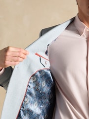 Joules Light Blue Herringbone Texture Slim Fit Blazer - Image 7 of 9