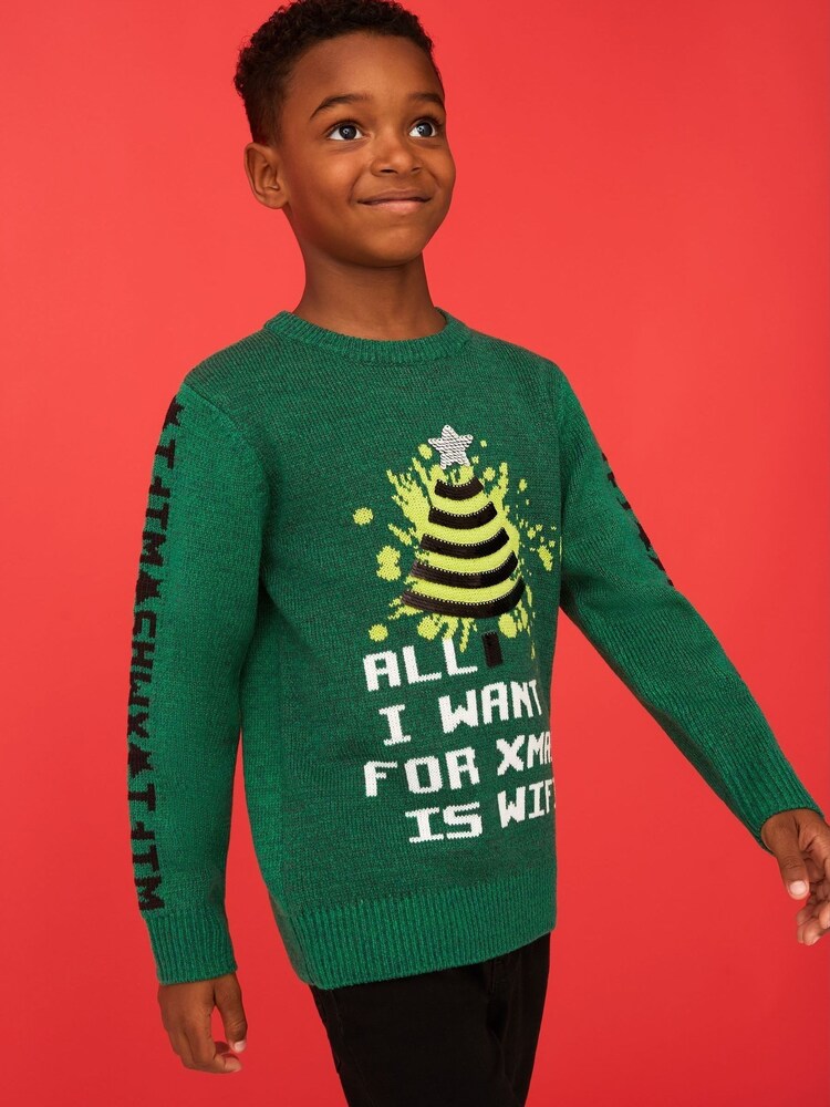 F&F Green Novelty Knitted Jumper - Image 1 of 2 F&F Green Novelty Knitted Jumper - Image 1 of 2