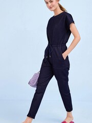Rinse-Waschung, Blau - Kurzärmeliger Jersey-Overall aus Denim mit Bindegürtel - Bild 2 von 5