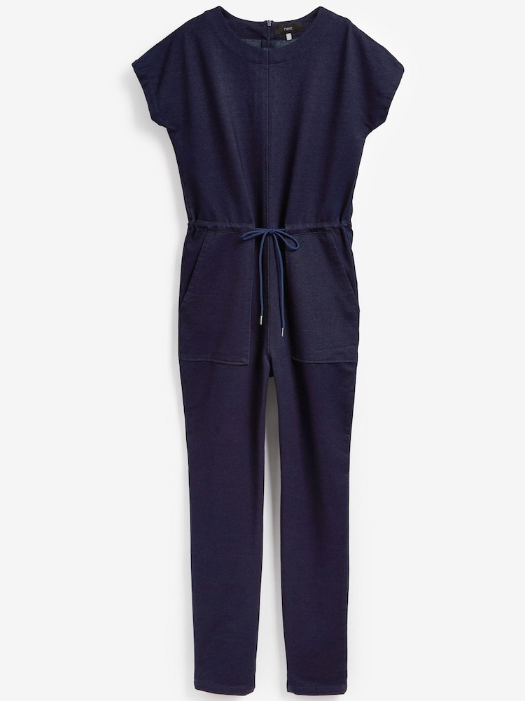 Rinse-Waschung, Blau - Kurzärmeliger Jersey-Overall aus Denim mit Bindegürtel - Bild 5 von 5