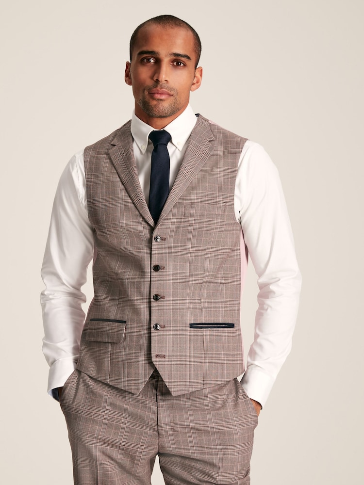 Joules Pink Trimmed Check Suit Waistcoat - Image 1 of 9 Joules Pink Trimmed Check Suit Waistcoat - Image 1 of 9