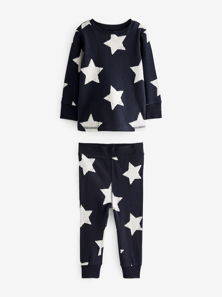 Navy Blue/White Star 3 Pack Snuggle Long Sleeve Pyjamas (9mths-10yrs) - Image 3 of 12