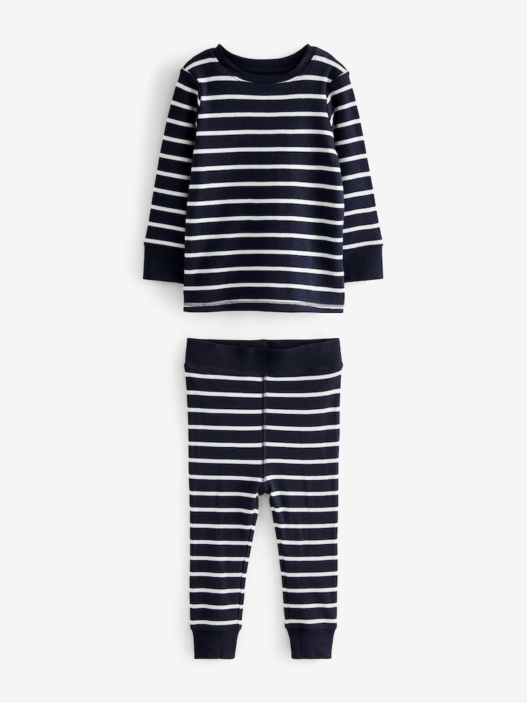 Navy Blue/White Star 3 Pack Snuggle Long Sleeve Pyjamas (9mths-10yrs) - Image 5 of 12