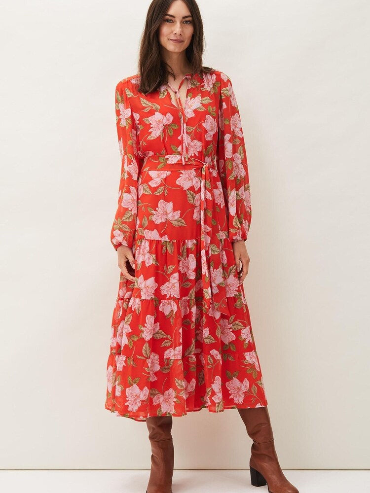 Phase Eight Orange Philippa Floral Chiffon Maxi Dress - Image 1 of 6 Phase Eight Orange Philippa Floral Chiffon Maxi Dress - Image 1 of 6