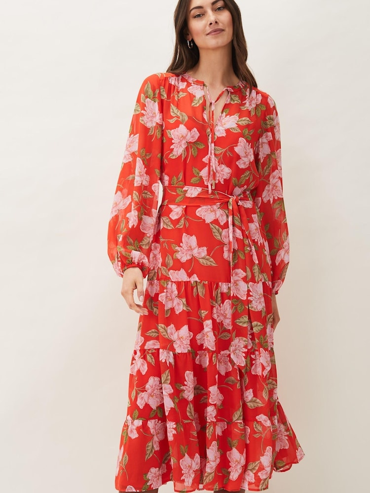 Phase Eight Orange Philippa Floral Chiffon Maxi Dress - Image 2 of 6