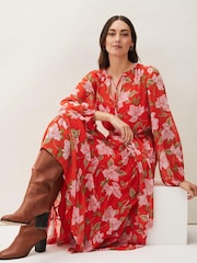 Phase Eight Orange Philippa Floral Chiffon Maxi Dress - Image 4 of 6