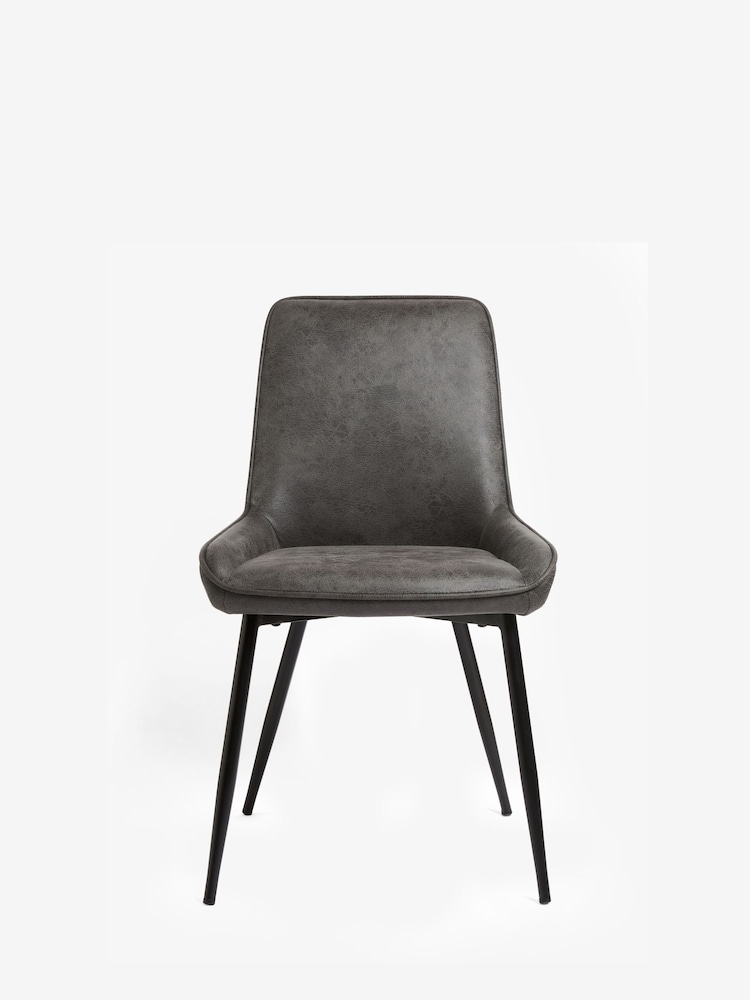 Set of 2 Monza Faux Leather Dark Grey Hamilton Black Leg Dining Chairs - Image 2 of 8