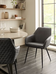 Set of 2 Monza Faux Leather Dark Grey Hamilton Black Leg Quilted Dining Chairs - Image 1 of 7