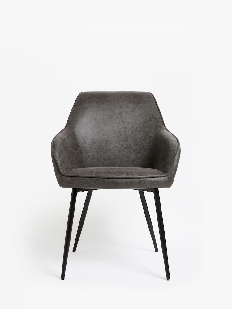Set of 2 Monza Faux Leather Dark Grey Hamilton Black Leg Quilted Dining Chairs - Image 2 of 7