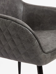 Set of 2 Monza Faux Leather Dark Grey Hamilton Black Leg Quilted Dining Chairs - Image 5 of 7