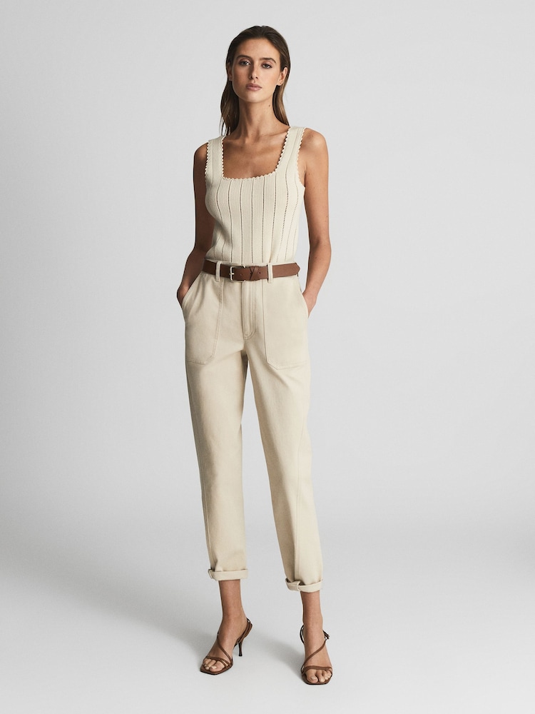 Reiss Stone Erin Cotton Tapered Trousers - Image 1 of 7