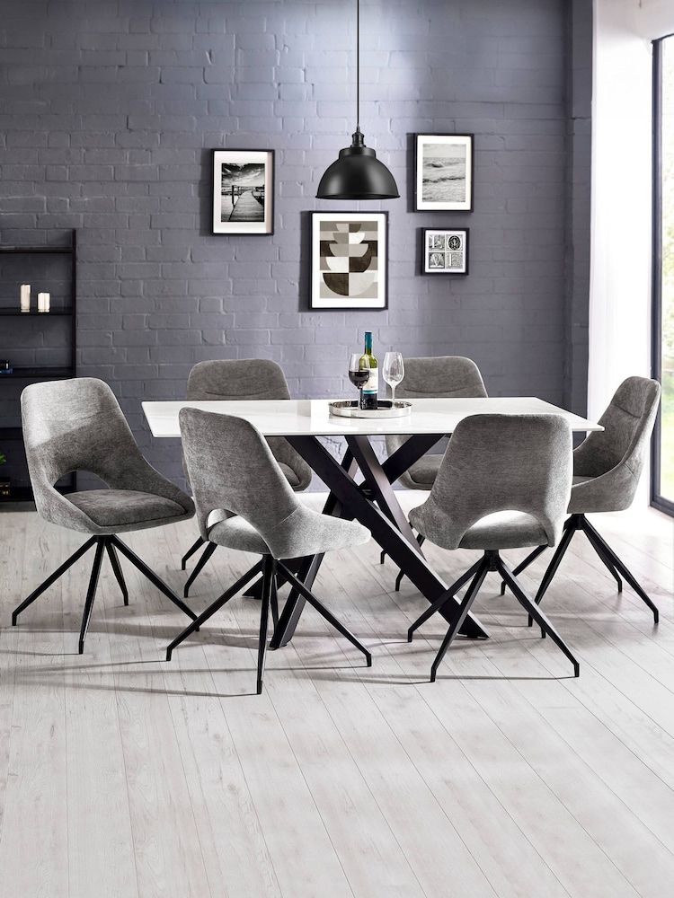 Julian Bowen White Marble/Grey Bradley Rectangular Dining Set with 6 Jonah Chairs - Image 1 of 9 Julian Bowen White Marble/Grey Bradley Rectangular Dining Set with 6 Jonah Chairs - Image 1 of 9