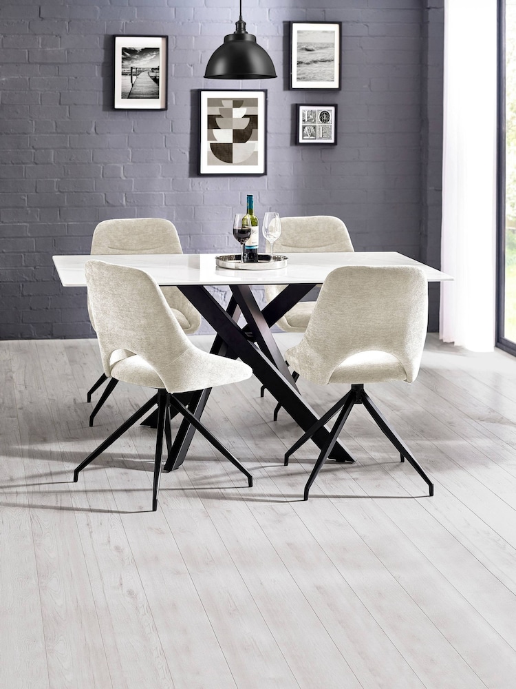 Julian Bowen White Marble/Cream Bradley Rectangular Dining Set with 4 Jonah Chairs - Image 1 of 9 Julian Bowen White Marble/Cream Bradley Rectangular Dining Set with 4 Jonah Chairs - Image 1 of 9
