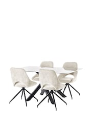 Julian Bowen White Marble/Cream Bradley Rectangular Dining Set with 4 Jonah Chairs - Image 2 of 9