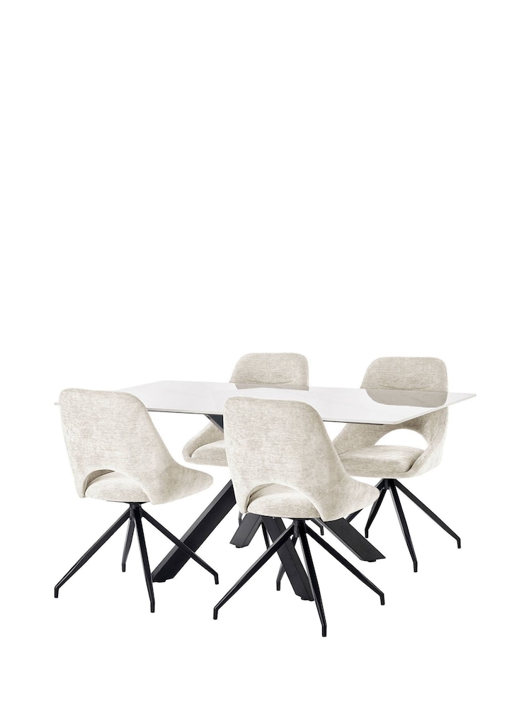 Julian Bowen White Marble/Cream Bradley Rectangular Dining Set with 4 Jonah Chairs - Image 2 of 9 Julian Bowen White Marble/Cream Bradley Rectangular Dining Set with 4 Jonah Chairs - Image 2 of 9