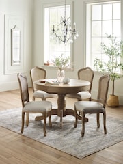 Julian Bowen Set of 4 Limed Oak Oatmeal Camille Round Dining Rattan Back Chairs - Image 1 of 12