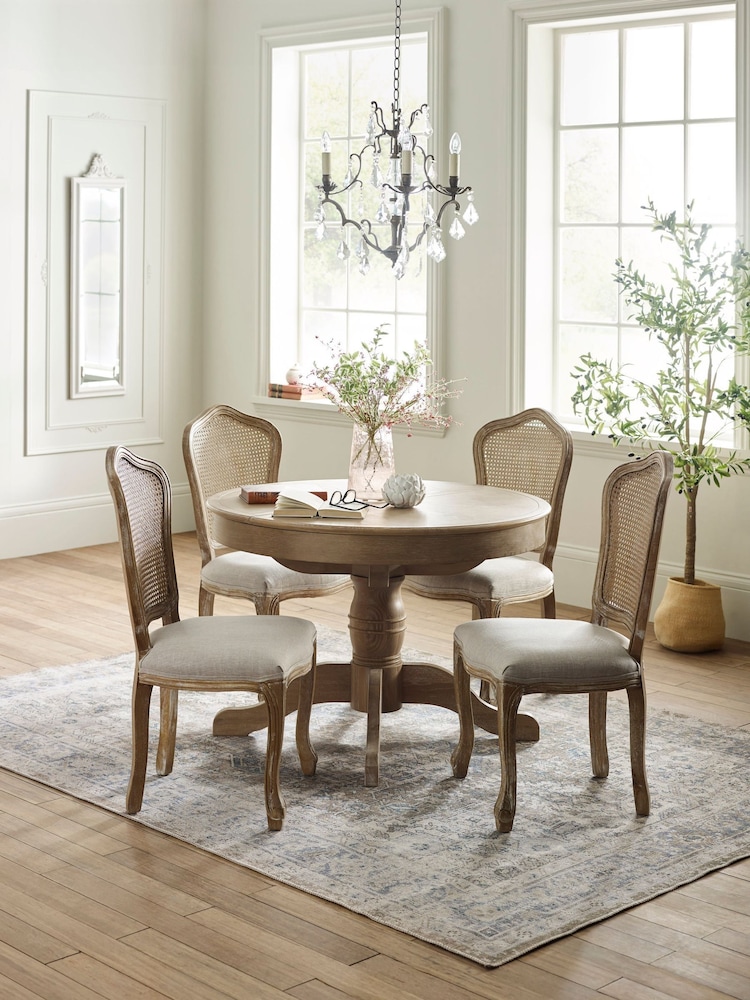 Julian Bowen Set of 4 Limed Oak Oatmeal Camille Round Dining Rattan Back Chairs - Image 1 of 12 Julian Bowen Set of 4 Limed Oak Oatmeal Camille Round Dining Rattan Back Chairs - Image 1 of 12