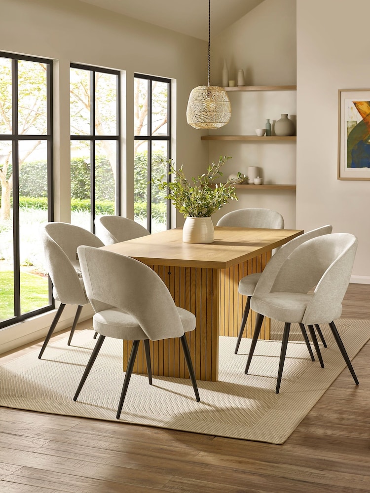 Julian Bowen Oak Effect/Cream Arundel Rectangular Dining Set with 6 Ella Chairs - Image 1 of 7
