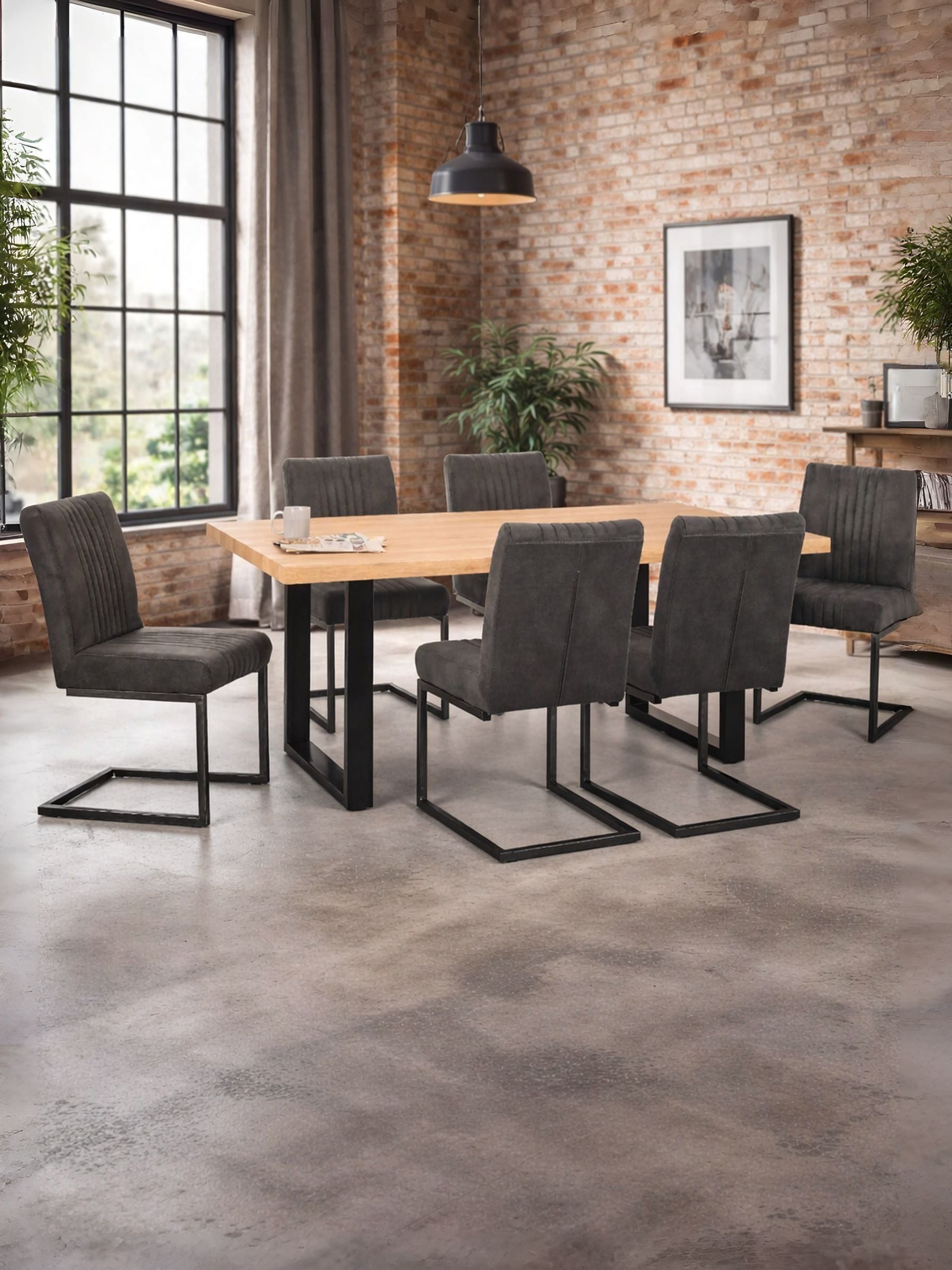 Julian Bowen Unisex Oak Effect/Grey Berwick Rectangular Dining Set With 6 Chairs - Image 1