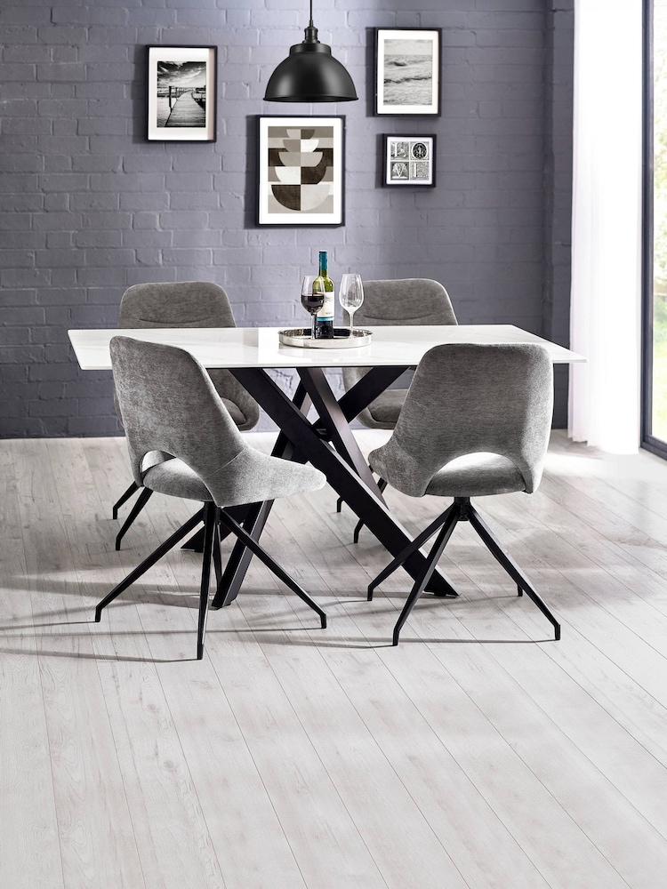 Julian Bowen White Marble/Grey Bradley Rectangular Dining Set with 4 Jonah Chairs - Image 1 of 9 Julian Bowen White Marble/Grey Bradley Rectangular Dining Set with 4 Jonah Chairs - Image 1 of 9
