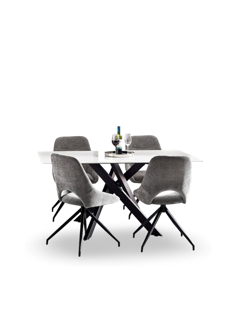 Julian Bowen White Marble/Grey Bradley Rectangular Dining Set with 4 Jonah Chairs - Image 2 of 9 Julian Bowen White Marble/Grey Bradley Rectangular Dining Set with 4 Jonah Chairs - Image 2 of 9