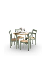 Julian Bowen Sage Green/Natural Oak Linwood Round Dropleaf Dining Set with 4 Chairs - Image 2 of 6