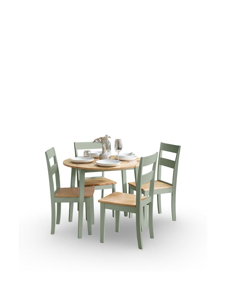 Julian Bowen Sage Green/Natural Oak Linwood Round Dropleaf Dining Set with 4 Chairs - Image 2 of 6 Julian Bowen Sage Green/Natural Oak Linwood Round Dropleaf Dining Set with 4 Chairs - Image 2 of 6
