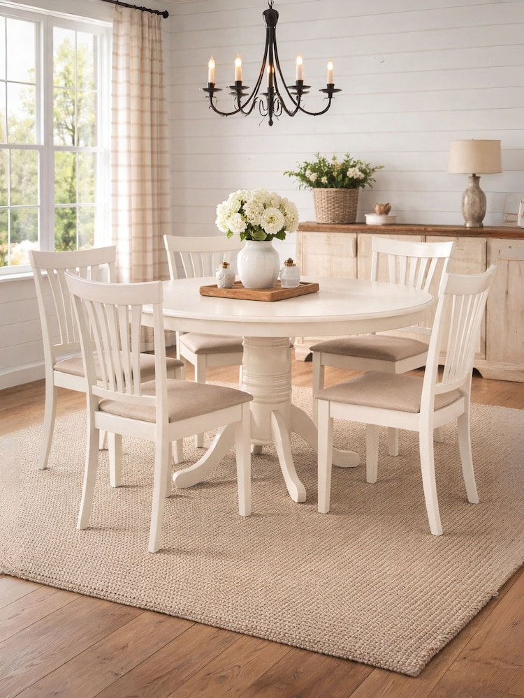 Julian Bowen Ivory Stanmorer Round Extending Dining Set with 4 Chairs - Image 1 of 5 Julian Bowen Ivory Stanmorer Round Extending Dining Set with 4 Chairs - Image 1 of 5