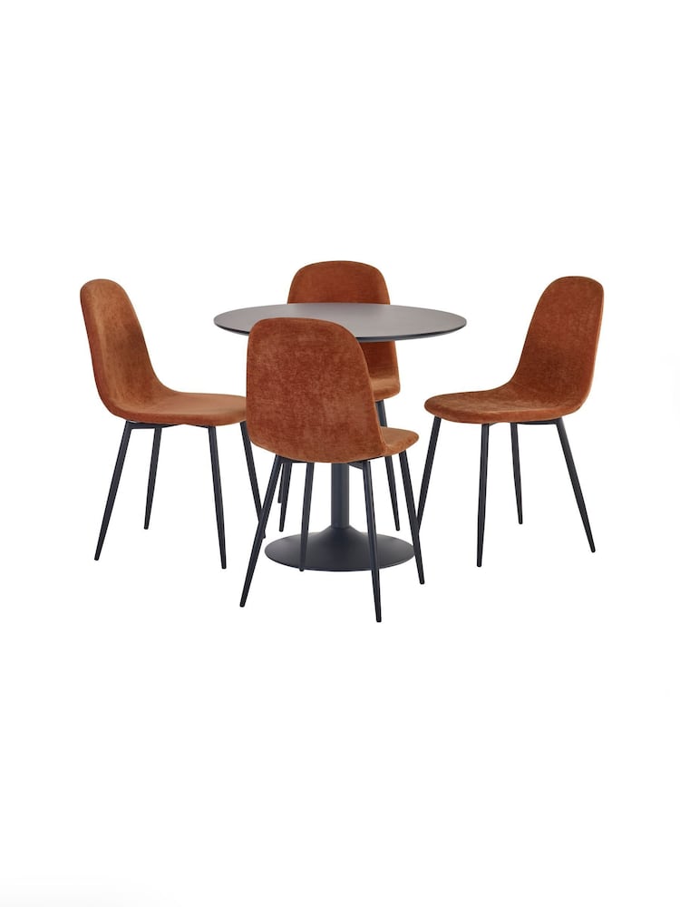 Julian Bowen Black/Orange Nero 80cm Round Dining Set with 4 Lottie Chairs - Image 2 of 8