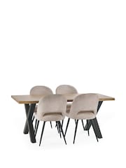 Julian Bowen Oak/Black Harvey Curved Edge Dining Set with 4 Ella Chairs - Image 2 of 7