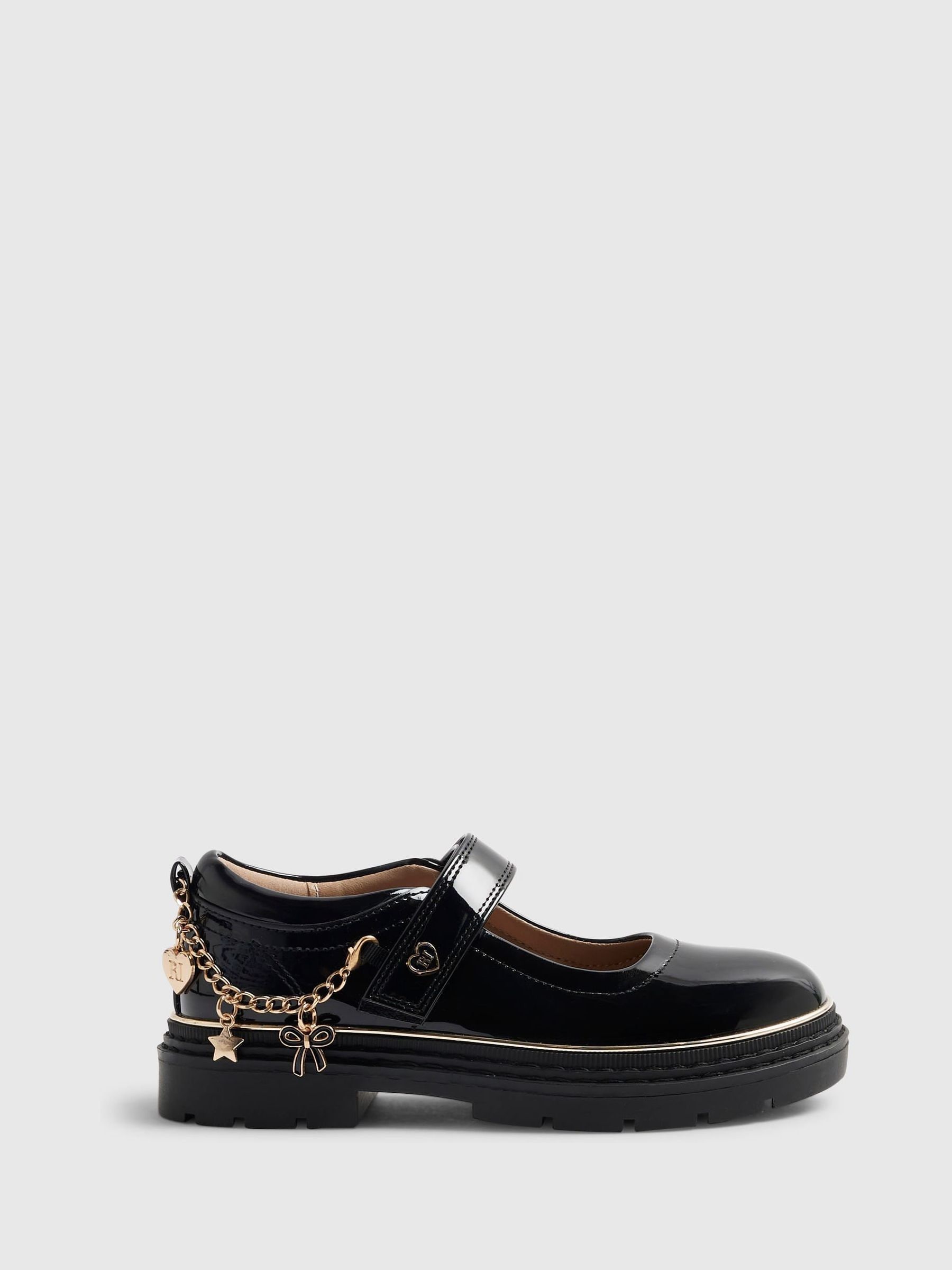 River Island Black Chain Bracelet Mary Jane School Shoes view 1