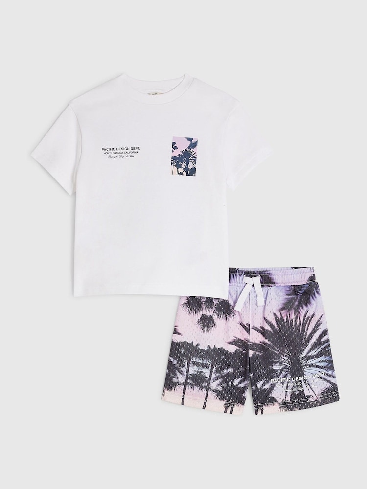 River Island White Palm Mesh T-Shirt & Shorts Set - Image 1 of 5