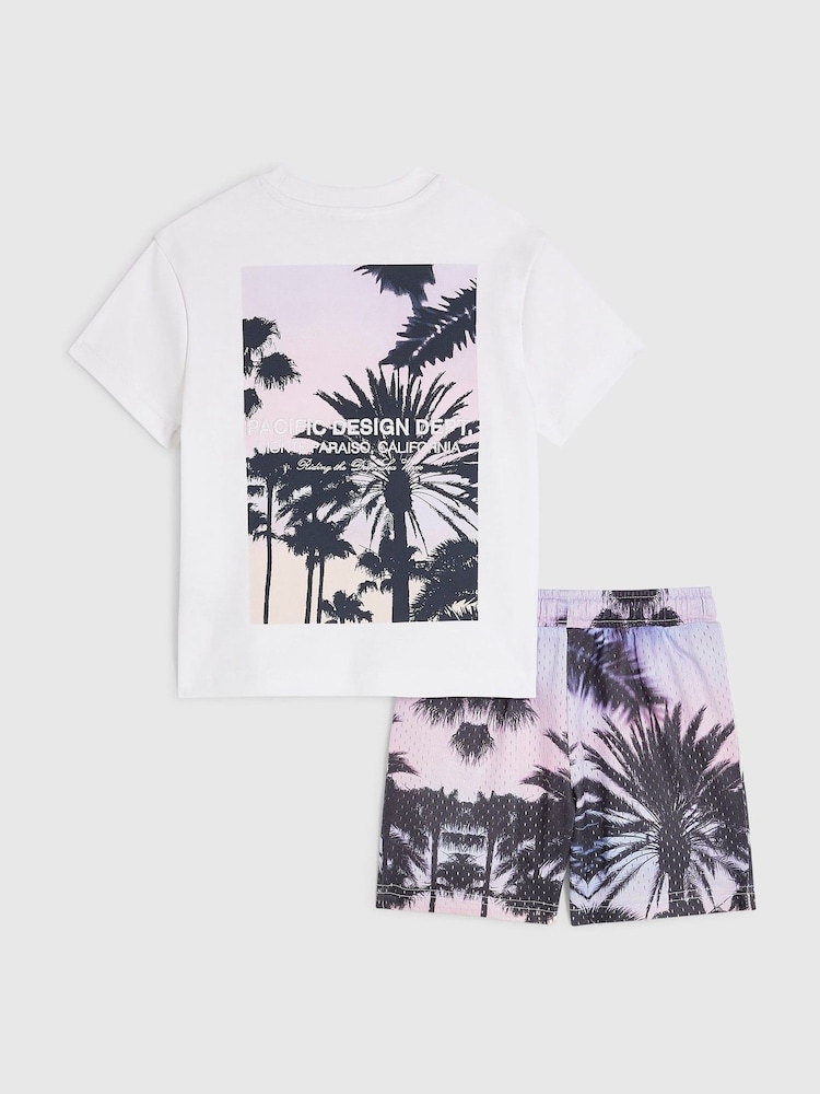River Island White Palm Mesh T-Shirt & Shorts Set - Image 2 of 5