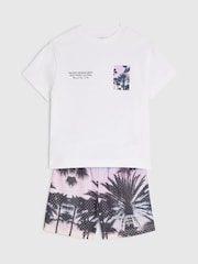 River Island White Palm Mesh T-Shirt & Shorts Set - Image 3 of 5