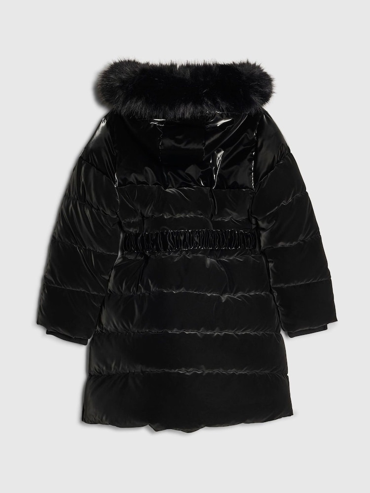 River Island Black Long Line Velour Glam School Puffer Coat - Image 2 of 4 River Island Black Long Line Velour Glam School Puffer Coat - Image 2 of 4